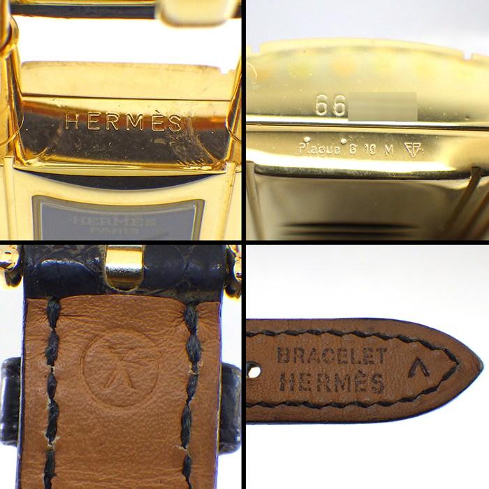 エルメス HERMES 腕時計 ケリーウォッチ KE1.201 カデナ ロックモチーフ レクタンギュラー ブラック文字盤 GP ブラック クロコダイルの画像