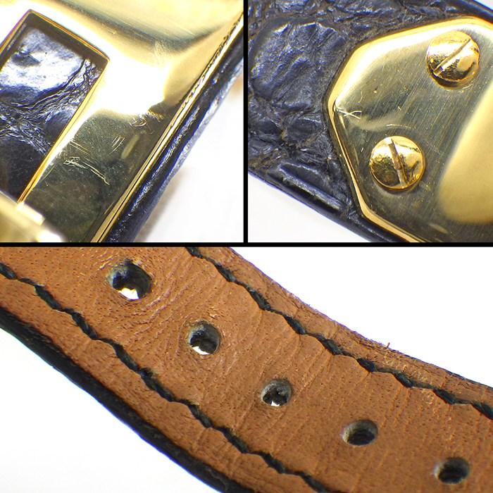 エルメス HERMES 腕時計 ケリーウォッチ KE1.201 カデナ ロックモチーフ レクタンギュラー ブラック文字盤 GP ブラック クロコダイルの画像