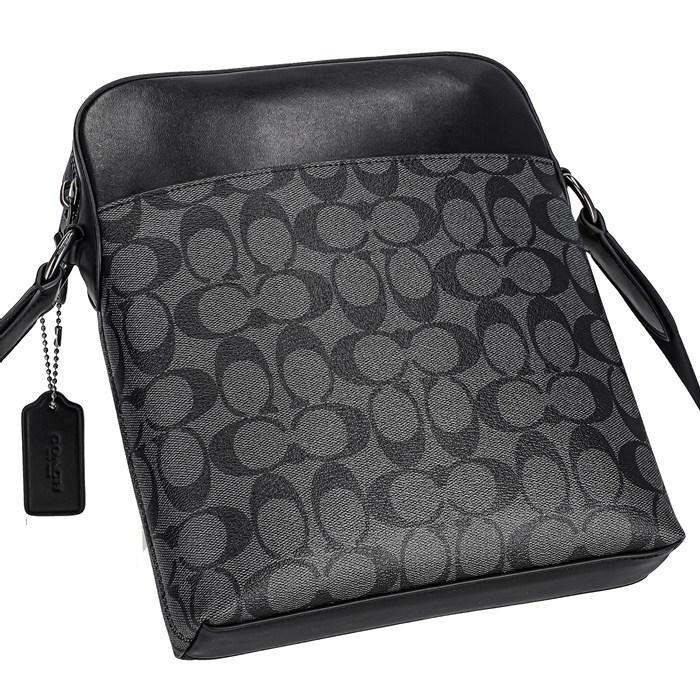 コーチ COACH ショルダーバッグ ハウストン フライトバッグ 4010 QBMI5 2023 AW チャコール シグネチャーキャンバス ブラック リファインド カーフレザー ブラック金具 COACH（コーチ） ショルダーバッグ ハウストン フライトバッグ 4010