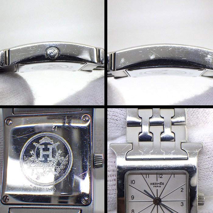 エルメス HERMES 腕時計 Hウォッチ HH1.210 スクエア ホワイト ギョーシェ文字盤 SS クオーツアナログの画像