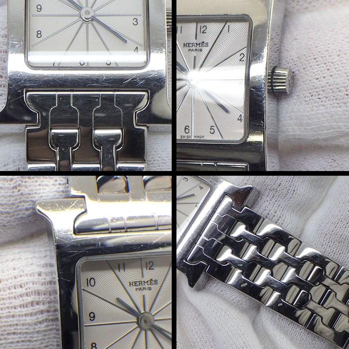 エルメス HERMES 腕時計 Hウォッチ HH1.210 スクエア ホワイト ギョーシェ文字盤 SS クオーツアナログの画像