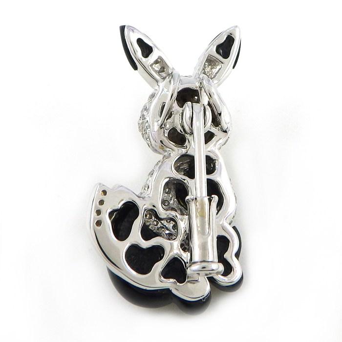ブローチ ラビット ウサギモチーフ パヴェ ダイヤモンド 計0.65ct オニキス サファイア 計0.02ct K18WGの画像
