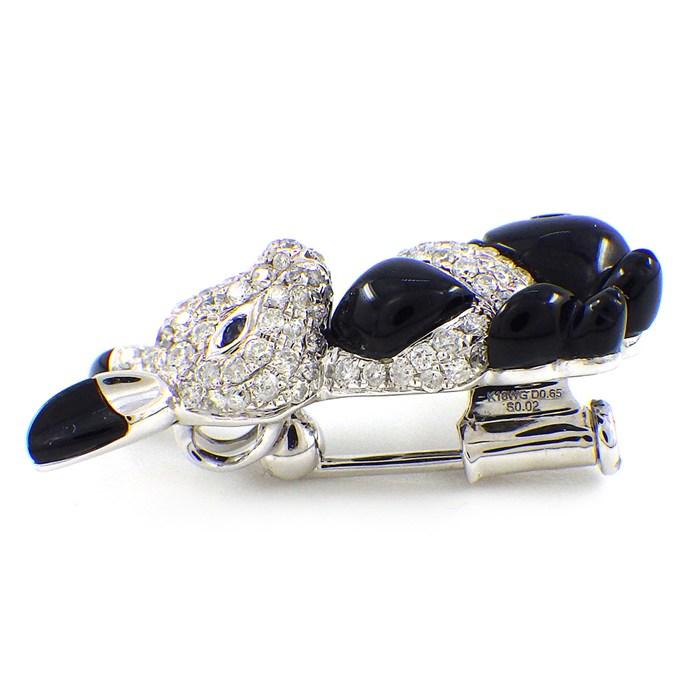 ブローチ ラビット ウサギモチーフ パヴェ ダイヤモンド 計0.65ct オニキス サファイア 計0.02ct K18WGの画像