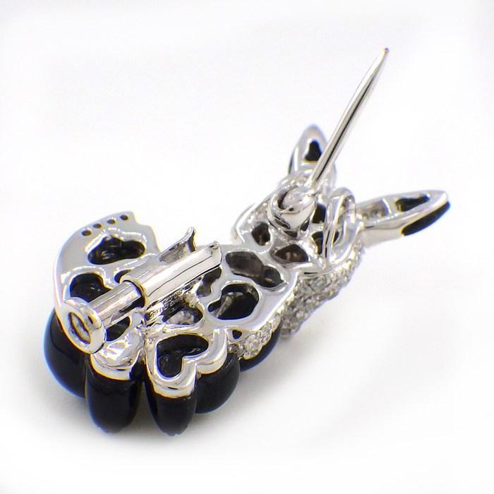 ブローチ ラビット ウサギモチーフ パヴェ ダイヤモンド 計0.65ct オニキス サファイア 計0.02ct K18WGの画像