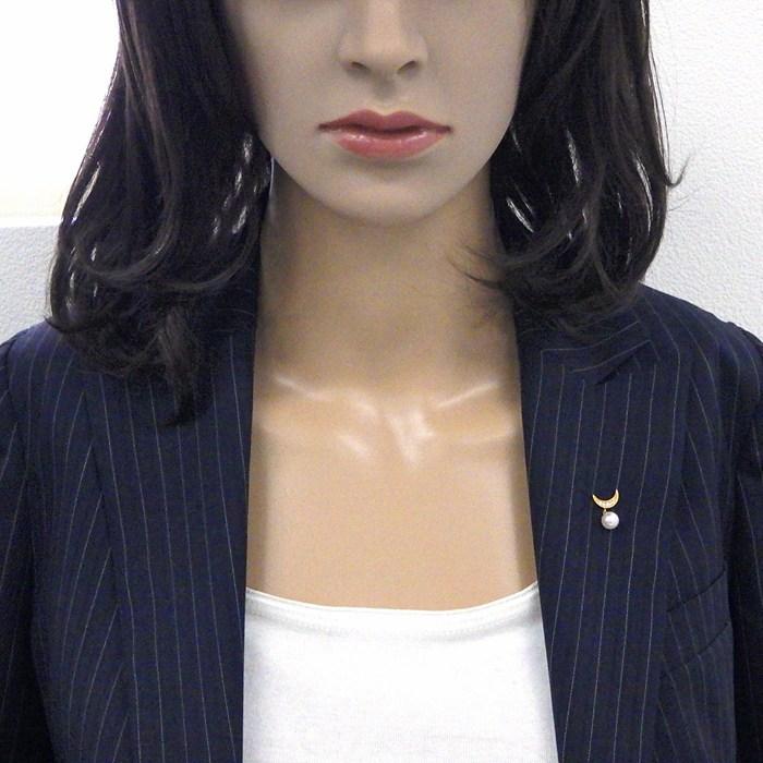 ミキモト MIKIMOTO ピンブローチ ムーン 月モチーフ パール 6.9mm珠