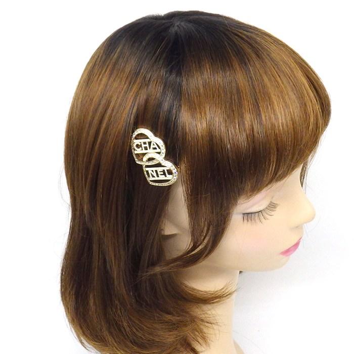 シャネル CHANEL ヘアクリップ ダブル ハートモチーフ F23B 2023年製 ラインストーン GPの画像