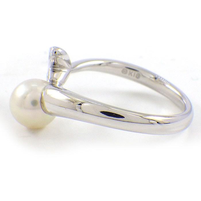 ミキモト MIKIMOTO リング フラワー パール 6.0mm珠 ダイヤモンド K18WG 8号の画像