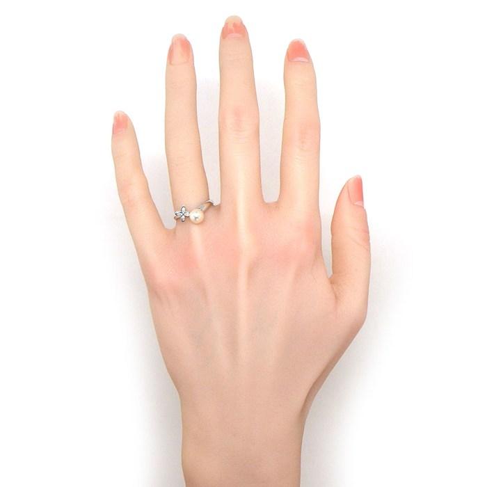 ミキモト MIKIMOTO リング フラワー パール 6.0mm珠 ダイヤモンド K18WG 8号の画像