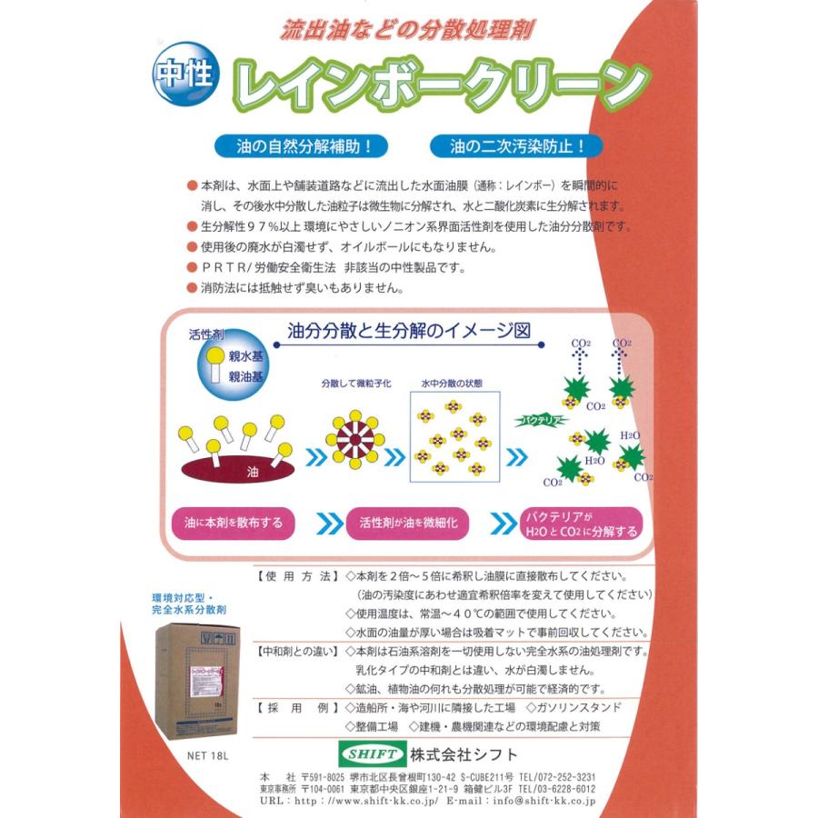 【業務用 油分散処理剤】シフト製 レインボークリーン 18L |  | 01
