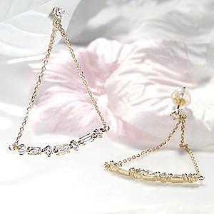 K18YG 0.7ct ダイヤモンド ピアス 無色透明 H-SIクラス 揺れる 18金 イエローゴールド バケットカット 天然ダイヤ K18YG CAE-0010Y | 