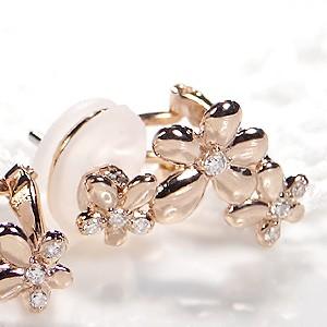 k18YG/PG/PT900 0.10ct ダイヤモンド 2WAY ピアス・イヤリング チタンポスト  18金 ゴールド 3種 2WAY フラワーモチーフ K18 CAE-0016の画像