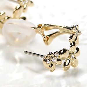 k18YG/PG/PT900 0.10ct ダイヤモンド 2WAY ピアス・イヤリング チタンポスト  18金 ゴールド 3種 2WAY フラワーモチーフ K18 CAE-0016の画像