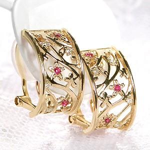 k18YG/PG/PT900 ルビー ダイヤモンド 2WAY ピアス・イヤリング チタンポスト レディース 18金 ピアス イヤリング ダイヤモンドピアス 幅広 2WAY CAE-0019 | 