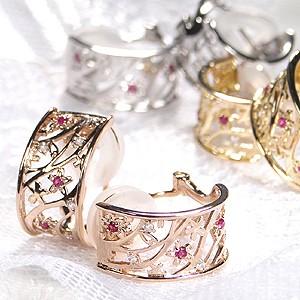 k18YG/PG/PT900 ルビー ダイヤモンド 2WAY ピアス・イヤリング チタンポスト レディース 18金 ピアス イヤリング ダイヤモンドピアス 幅広 2WAY CAE-0019 |  | 01