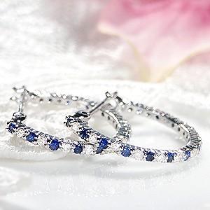 フープピアス 18金ホワイトゴールド サファイア ダイヤ ピアス CAE-0028の画像