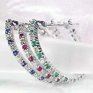 フープピアス 18金ホワイトゴールド サファイア ダイヤ ピアス CAE-0028の画像