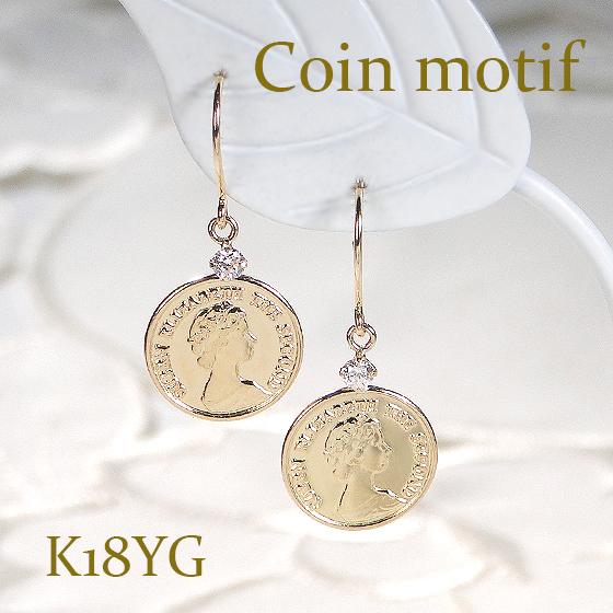 (A090306)K18 ピアス YG コインモチーフ 18金 アクセサリー アクセサリーのプレゼント K18YG コインモチーフ ピアス 18金
