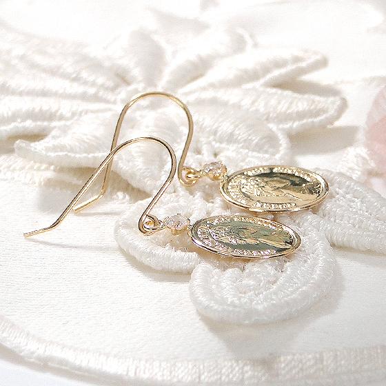 K18YG 0.06ct ダイヤモンド コインモチーフ ピアス 送料無料