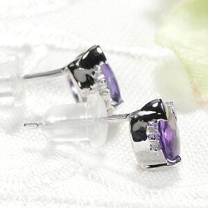 ピアス レディース アメシスト 10金 ホワイトゴールド ねこモチーフ 天然石 2月 誕生石 CAE-0055の画像
