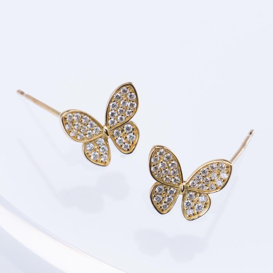18金 蝶 ピアス バタフライ ダイヤモンド プラチナ レディース CAE
