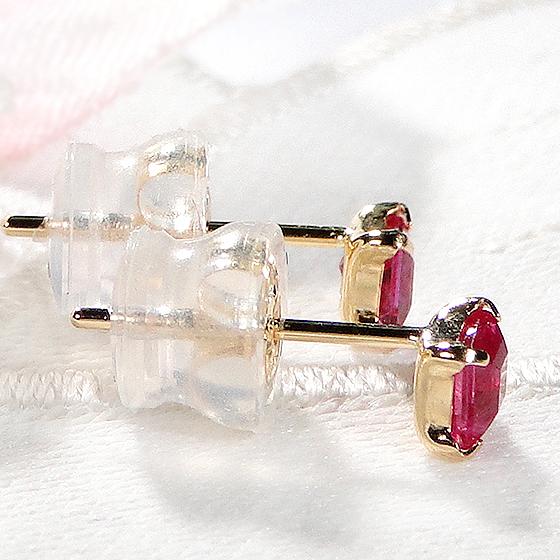 18金 天然ルビー K18 スクエアエメラルドカット ピアス　ゴールド-042 ピアス 18金 ルビー スクエア プリンセス スタッド ゴールド CAE