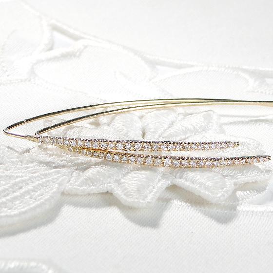 18金 K18 YG ダイヤモンド ピアス 0.32ct  イエローゴールド シンプル ロングピアス フック プレゼント 4月 誕生石 CAE-0073の画像