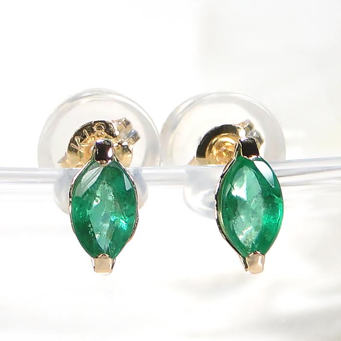 K18YG エメラルド ピアス  カラーストーン マーキスカット 楕円 縦長 スタッドピアス 18金 18k エメラルドピアス ゴールドピアス 色石 緑 CAE-0089の画像