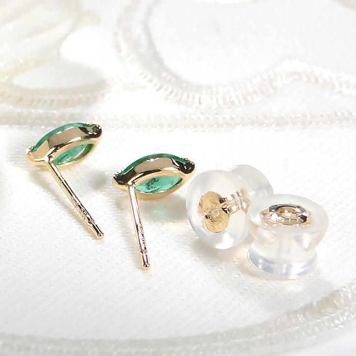 K18YG エメラルド ピアス  カラーストーン マーキスカット 楕円 縦長 スタッドピアス 18金 18k エメラルドピアス ゴールドピアス 色石 緑 CAE-0089の画像