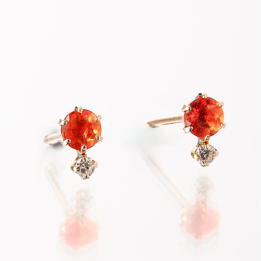 K18 ピアス オパール メキシコ ファイヤー ダイヤ 18金 オレンジ 両耳