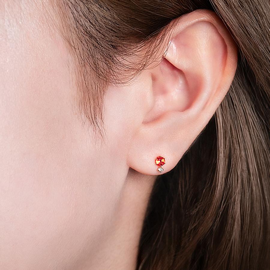 K18 ピアス オパール メキシコ ファイヤー ダイヤ 18金 オレンジ 両耳