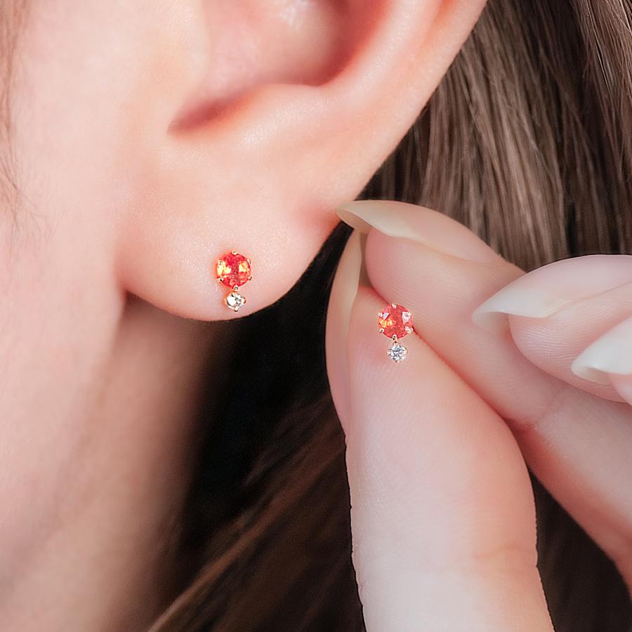 K18 ピアス オパール メキシコ ファイヤー ダイヤ 18金 オレンジ 両耳