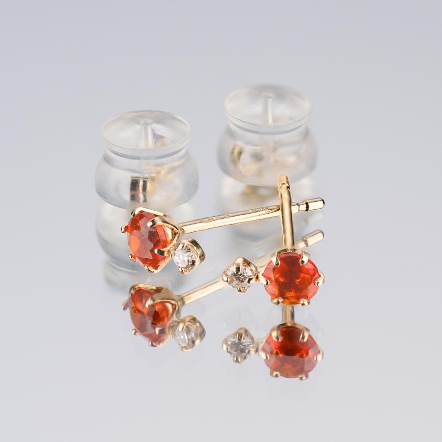 K18 ピアス オパール メキシコ ファイヤー ダイヤ 18金 オレンジ 両耳