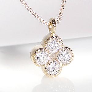 18金 ネックレス ペンダント ダイヤモンド 花 クローバー プレゼント CAN-0015の画像