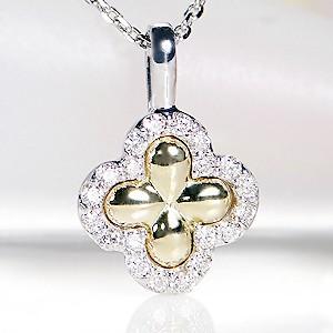 ダイヤモンド ネックレス K18WG/YG ゴールド ペンダント クローバー 四葉 CAN-0037