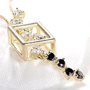 k18YG/Pt900 ダイヤモンド ネックレス 18金 イエローゴールド K18 WG YG ブラックダイヤ ペンダント CAN-0051の画像
