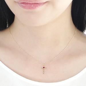 ルビー 18金 ネックレス K18 YG ゴールド クロス ペンダント ハート プレゼント CAN-0053の画像
