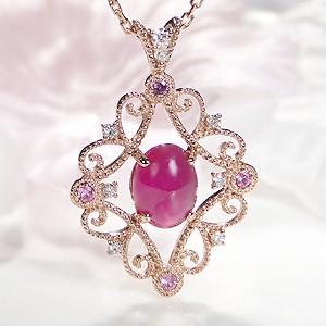 ネックレス ルビーネックレス レディース ペンダント 18金 カボションカット 大ぶり CAN-0056 | 
