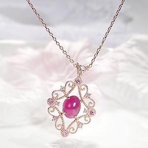 ネックレス ルビーネックレス レディース ペンダント 18金 カボションカット 大ぶり CAN-0056 |  | 01