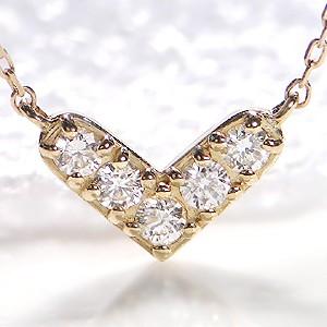 k18YG/Pt900【0.1ct】Vライン ダイヤモンド ネックレス レディース 