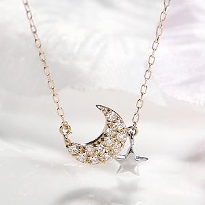 18金 ネックレス ダイヤ イエローゴールド ペンダント K18 YG WG 月 星 