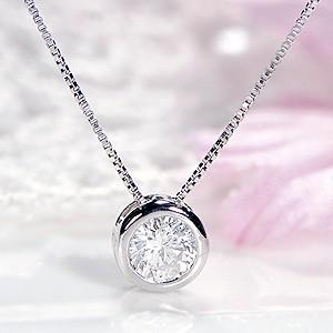 ダイヤモンドネックレス フクリン留め 一粒 ダイヤモンド ペンダント H&C プレゼントの画像