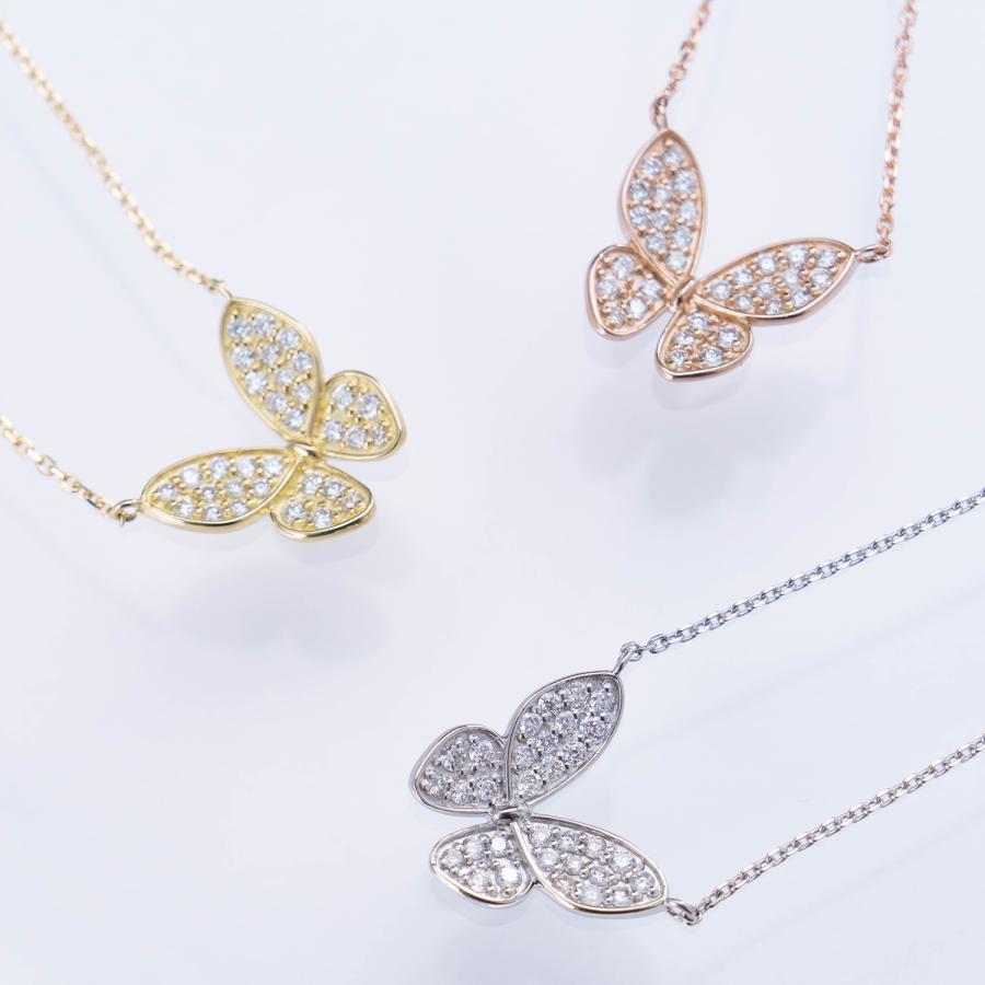 プラチナ ネックレス ダイヤ 蝶 ペンダント バタフライ パヴェ CAN