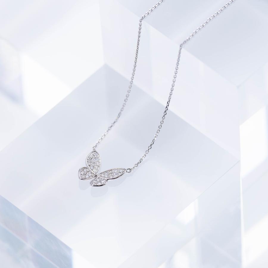 プラチナ ネックレス ダイヤ 蝶 ペンダント バタフライ パヴェ CAN