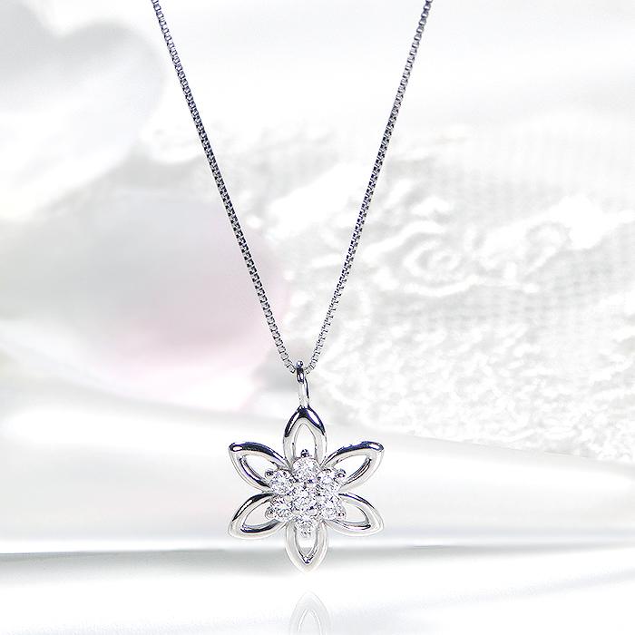 プラチナ ダイヤモンド ネックレス レディース フラワー ペンダント クリスマス プレゼント CAN-0136の画像