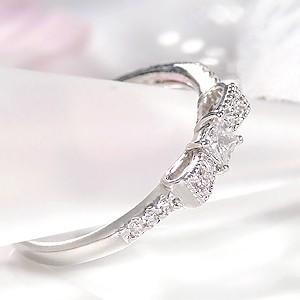 pt900 プラチナ 指輪 リング ダイヤモンド ダイヤ 角ダイヤ 0.17ct H-SIクラス リボン CAR-0128の画像