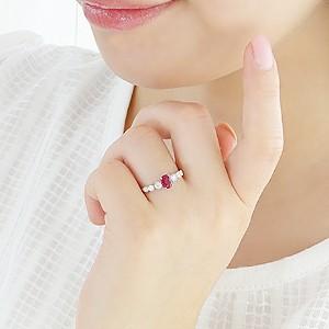 ルビー 指輪 プラチナ ダイヤモンド リング 天然石 7月 誕生石 ミル打ちの画像