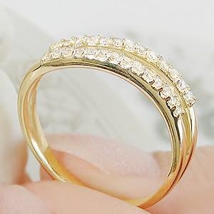 K18リング 指輪 ダイヤモンド ピンキー ウェーブ 2連 イエローゴールド 