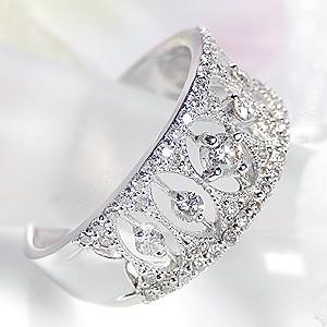 指輪 リング 太め プラチナ ダイヤモンドリング 大粒 ミル打ち 50代