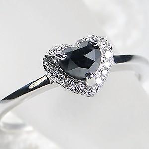 ブラックダイヤリング プラチナ 天然 ダイヤモンド ハート ローズ