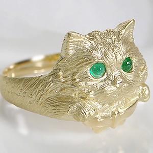 猫の指輪 エメラルド リング 18金 動物モチーフ ゴールド ネコ 猫の指輪 エメラルド リング 18金 動物モチーフ ゴールド ネコ